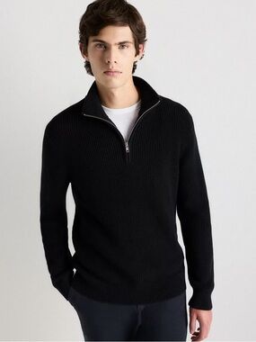 Quince Black Half-Zip Ribbed Sweater